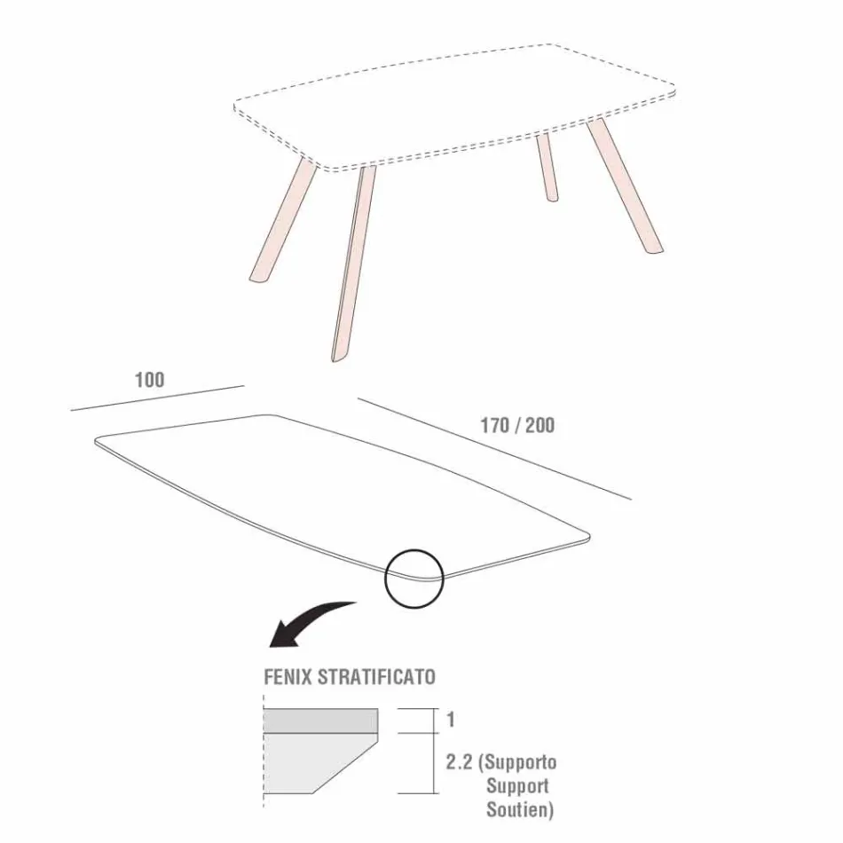 طاولة مطبخ من الألومنيوم المصفح باللونين الأسود والفينيقي، صنعت في إيطاليا - لينغوتو Viadurini