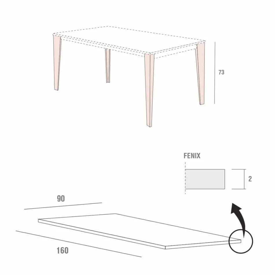 طاولة مطبخ من المعدن المطلي مع سطح من فينيكس، صنع في إيطاليا - إيفيستو Viadurini