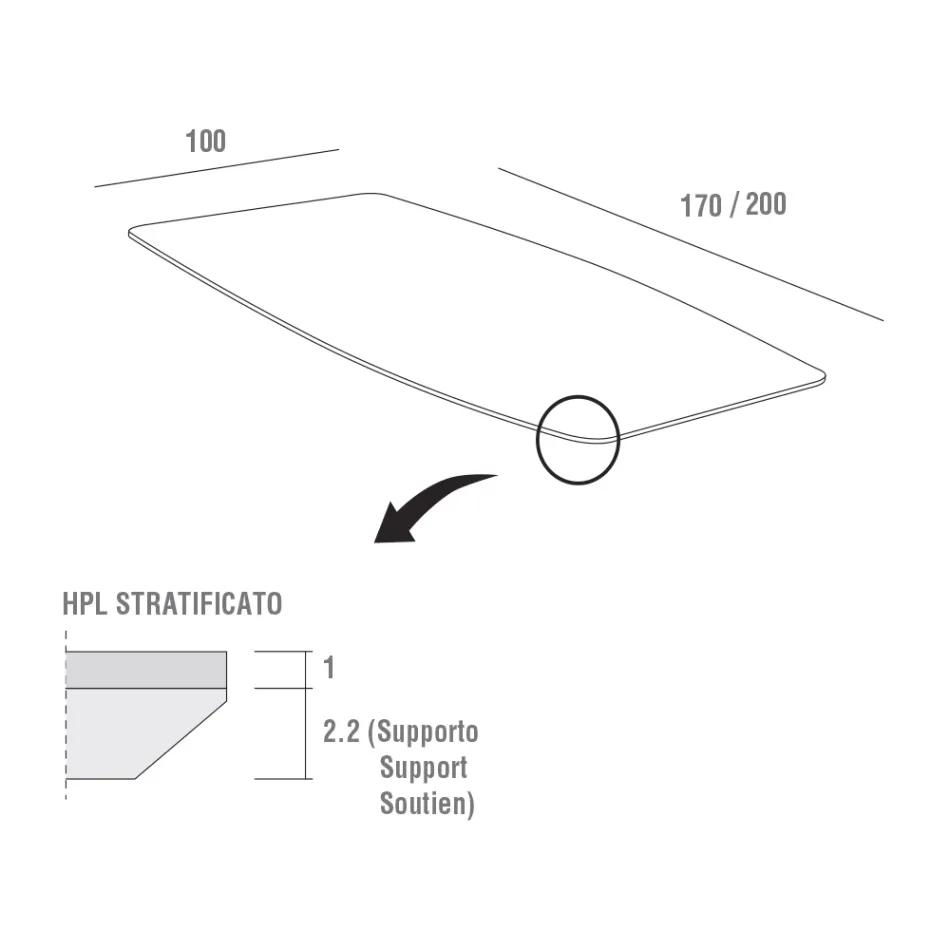 طاولة مطبخ Hpl بقاعدة معدنية من الفحم، صنع في إيطاليا - أريستو Viadurini