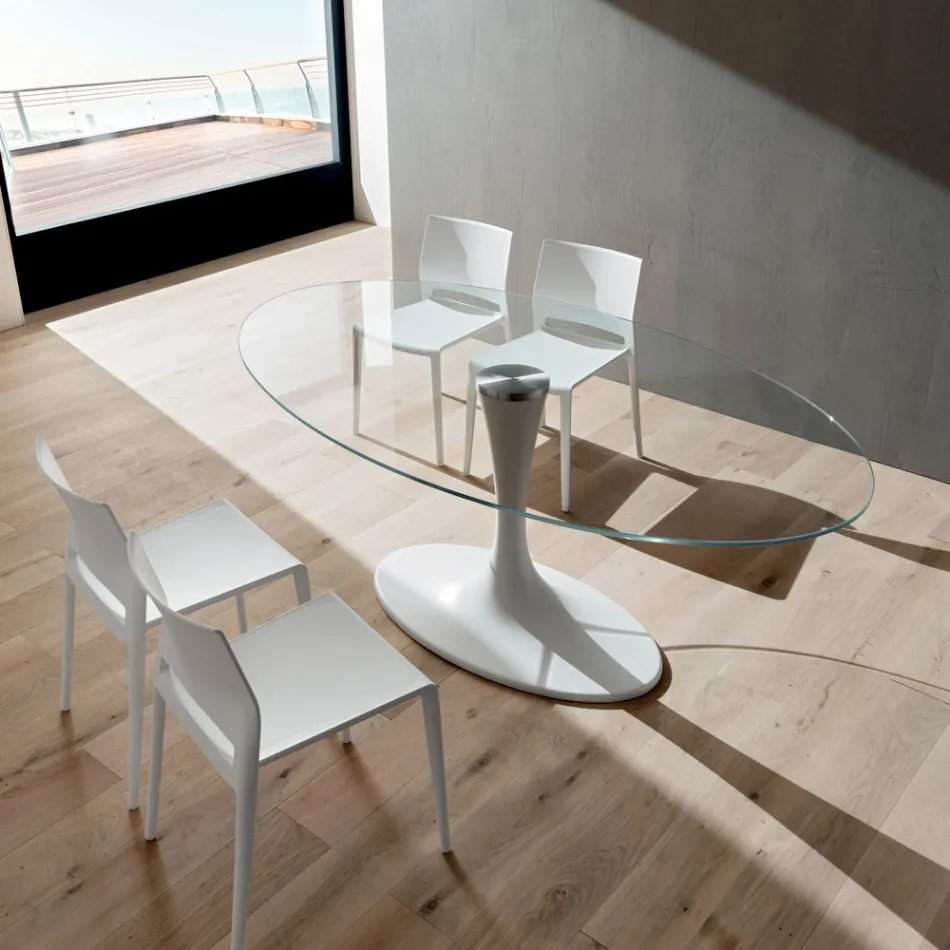 طاولة مطبخ فاخرة من الزجاج المقسّى والرخام، صنع في إيطاليا - برونتولو Viadurini