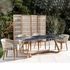 طاولة خارجية بقاعدة خشبية وسطح سيراميك أزرق محيطي - إنفينيتي Viadurini