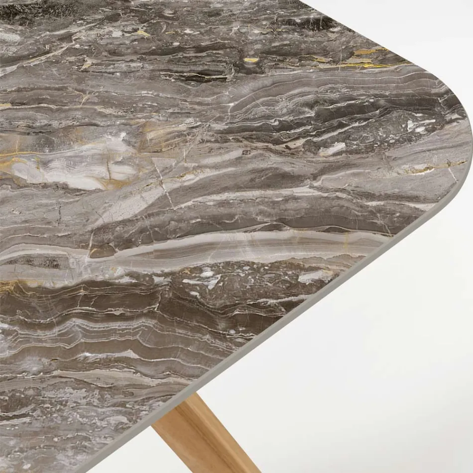 طاولة خارجية بقاعدة خشبية وسطح سيراميك فاخر من أوروبيكو - إنفينيتي Viadurini