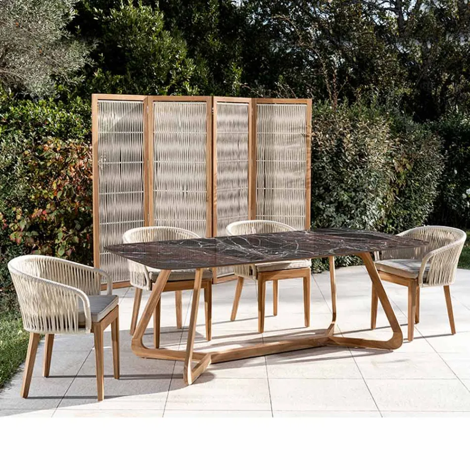 طاولة خارجية بقاعدة خشبية وسطح سيراميكي أحمر من دوموس - إنفينيتي Viadurini