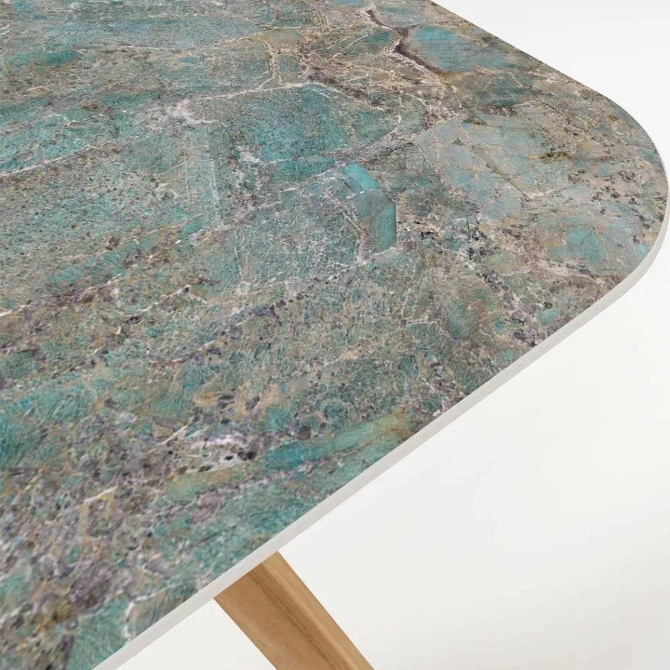 طاولة خارجية بقاعدة خشبية وسطح سيراميك سانتوس - إنفينيتي Viadurini