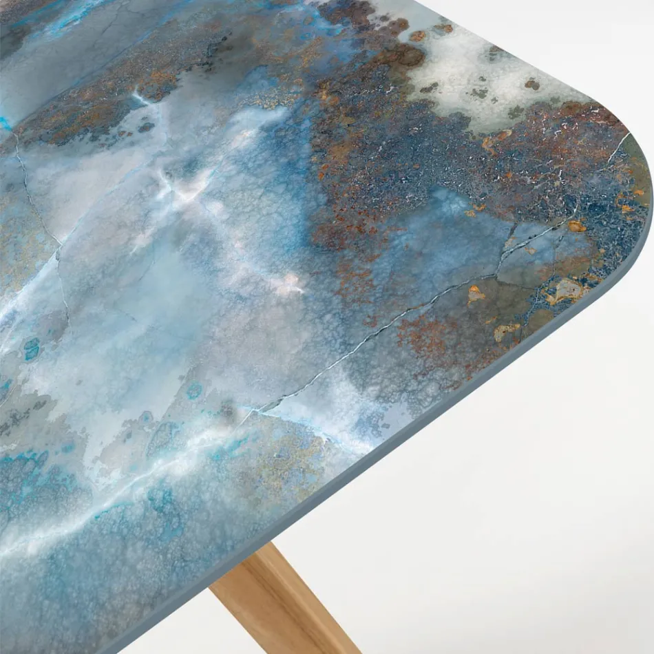 طاولة خارجية بقاعدة خشبية وسطح سيراميك Thunderstorm - Infinity Viadurini