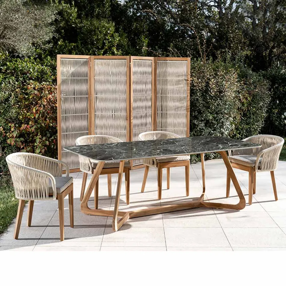 طاولة خارجية بقاعدة خشبية وسطح سيراميك أخضر - فرنسا - إنفينيتي Viadurini