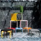 طاولة خارجية بهيكل من الفولاذ المجلفن، صنع في إيطاليا - أزرق Viadurini