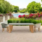 طاولة خارجية من أوكومي مايكروسمنت وخشب الساج، صنعت في إيطاليا - قلم رصاص Viadurini