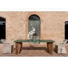 طاولة خارجية من أوكومي مايكروسمنت وخشب الساج، صنعت في إيطاليا - قلم رصاص Viadurini