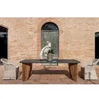 طاولة خارجية من أوكومي مايكروسمنت وخشب الساج، صنعت في إيطاليا - قلم رصاص Viadurini