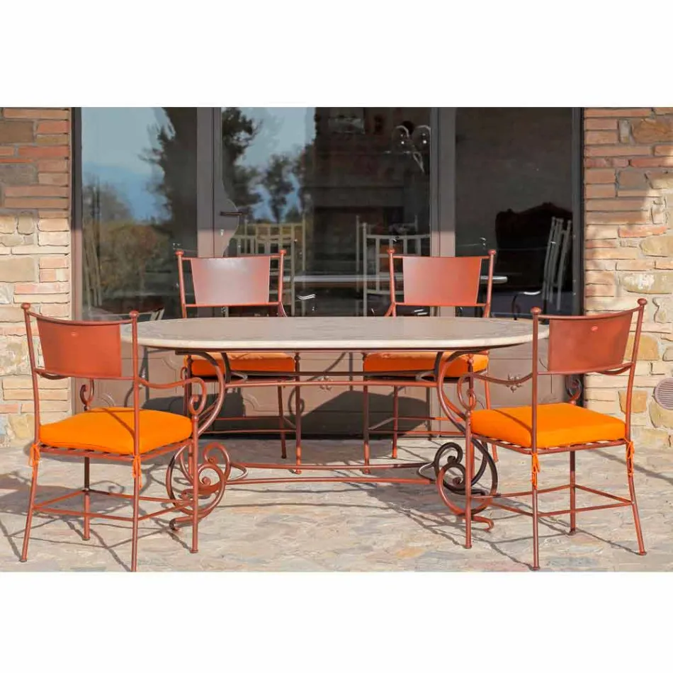 طاولة خارجية من الترافرتين مع لمسات فسيفسائية مصنوعة في إيطاليا - أنيقة Viadurini