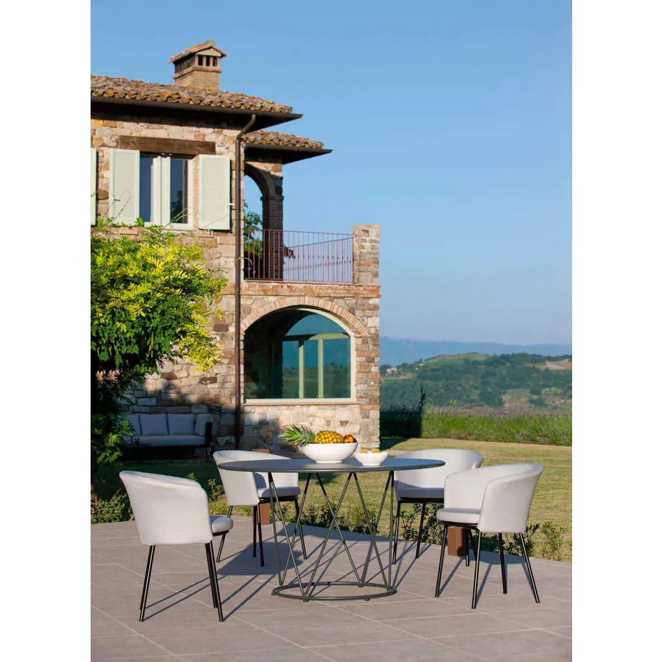 طاولة خارجية دائرية حديثة مصنوعة من المعدن المطلي، صنع في إيطاليا - إبراء Viadurini