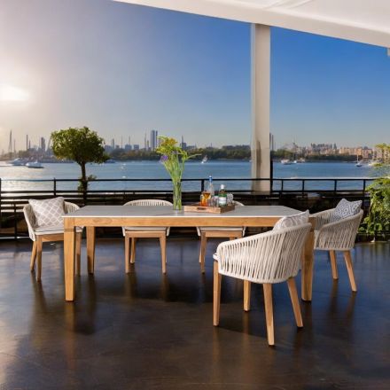 طاولة حديقة من خشب الساج الطبيعي وسطح من السيراميك - آرتيس Viadurini