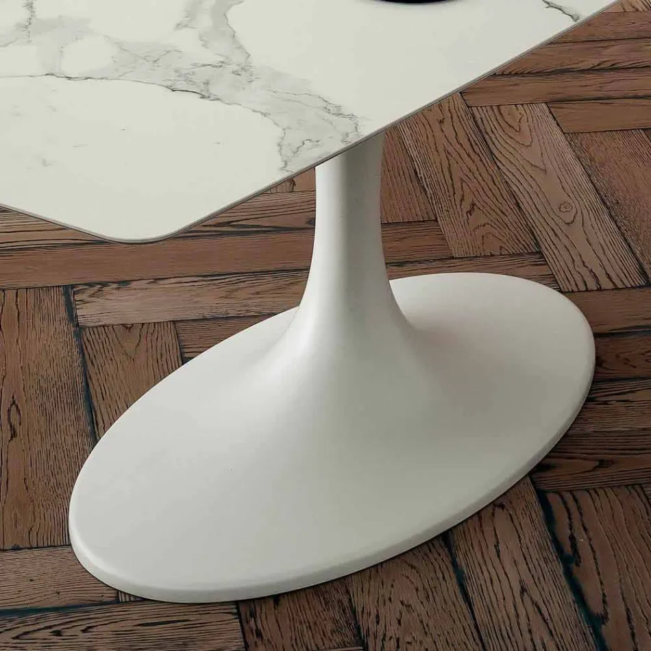 طاولة طعام برميلية من اللامينيم والرخام الصناعي، صنع في إيطاليا - برونتولو Viadurini