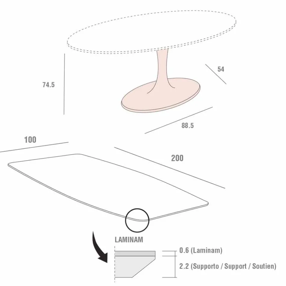 طاولة طعام برميلية من اللامينيم والرخام الصناعي، صنع في إيطاليا - برونتولو Viadurini