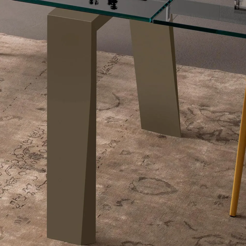 طاولة طعام قابلة للتمديد حتى 300 سم بسطح خشبي وزجاجي - بيدريو Viadurini