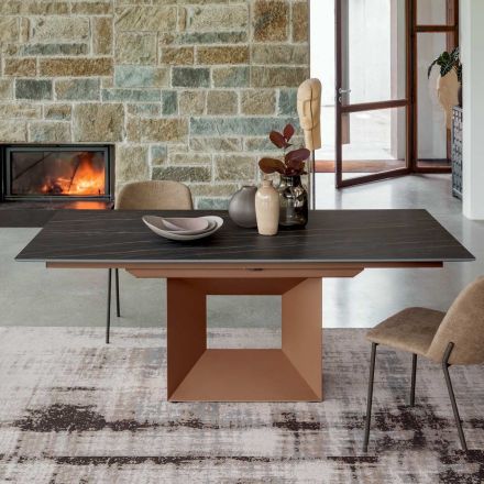 طاولة طعام قابلة للتمديد حتى 280 أو 298 سم من السيراميك المعدني - ريفيا Viadurini