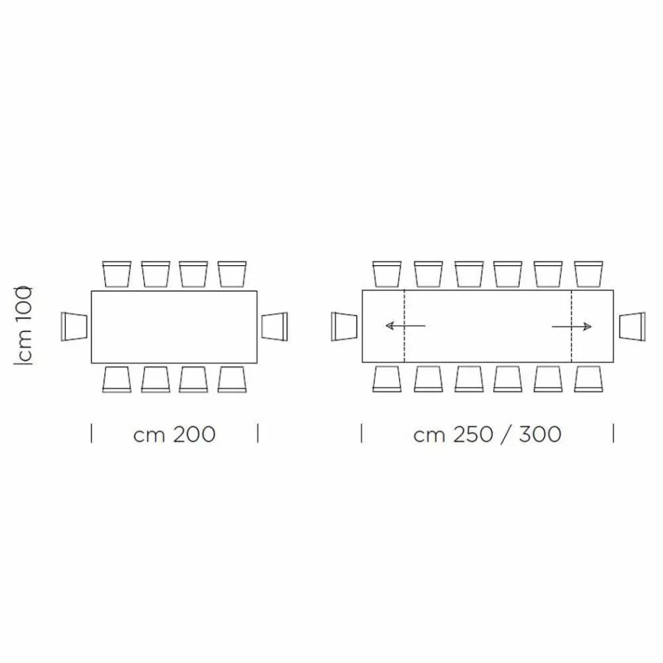 طاولة طعام قابلة للتمديد حتى 300 سم من الخشب الرقائقي، صنع في إيطاليا - جروتا Viadurini