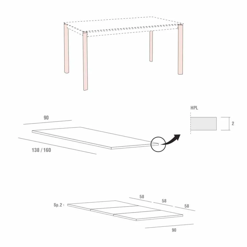 طاولة طعام قابلة للتمديد حتى 334 سم، بتأثير خشبي، صنع في إيطاليا - مالطي Viadurini