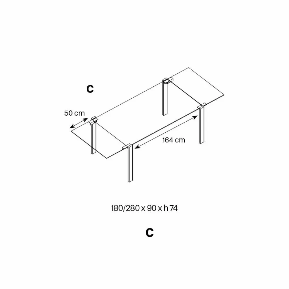 طاولة طعام قابلة للتمديد مصنوعة من الزجاج والمعدن فائق الخفة، صنع في إيطاليا - سوبوت Viadurini