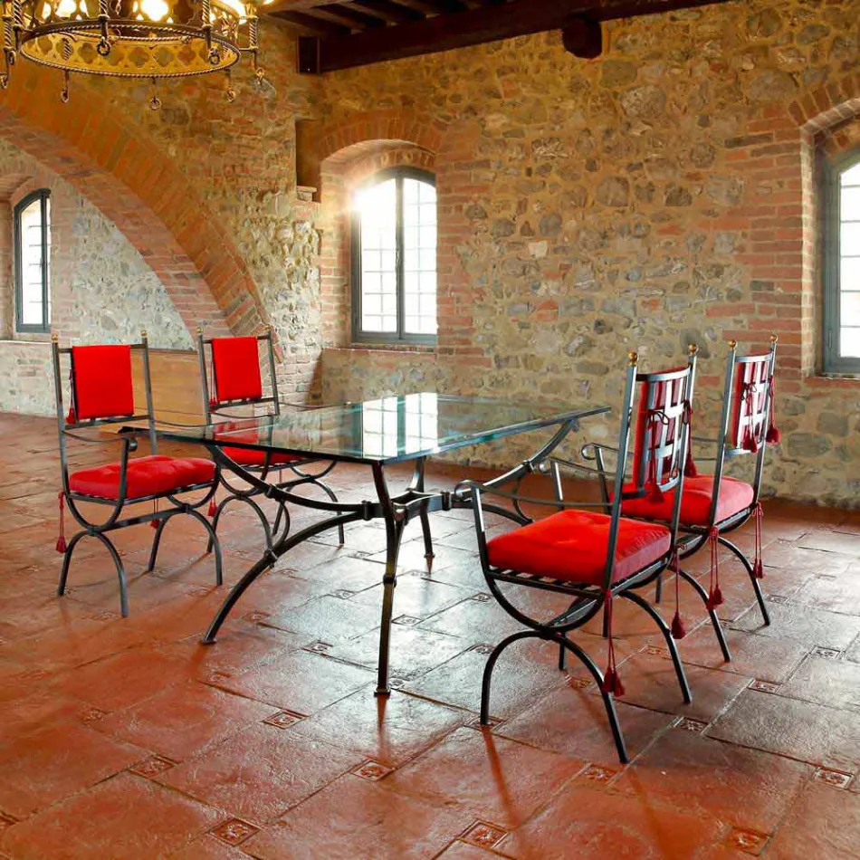 طاولة طعام مصنوعة يدويًا بسطح زجاجي في إيطاليا - برينسيبي Viadurini