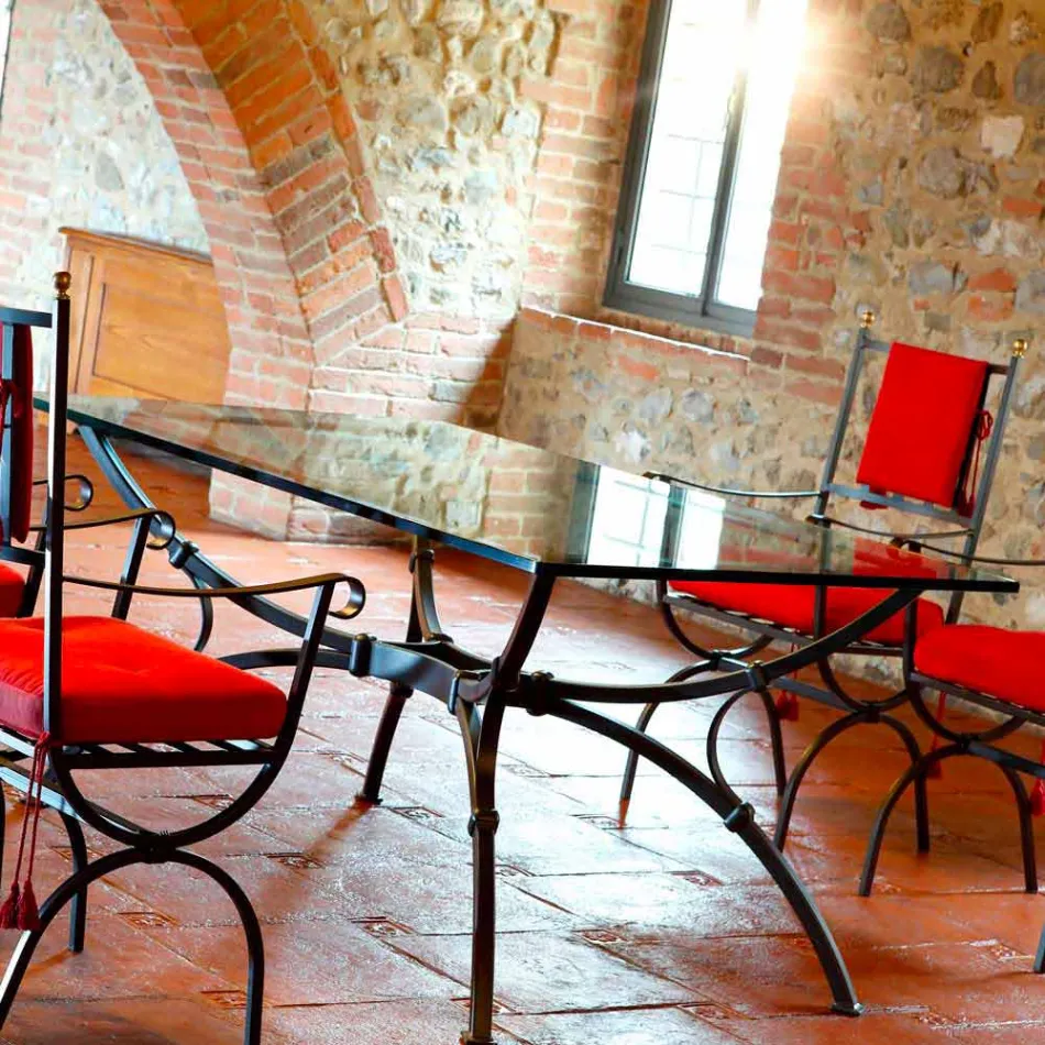 طاولة طعام مصنوعة يدويًا بسطح زجاجي في إيطاليا - برينسيبي Viadurini