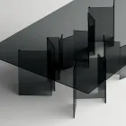 طاولة طعام بقاعدة وسطح زجاجي مستطيل، صنع في إيطاليا - تومي Viadurini