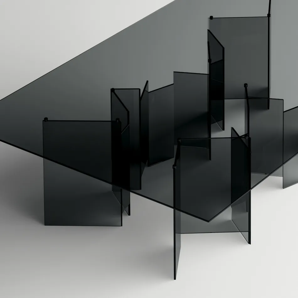 طاولة طعام بقاعدة وسطح زجاجي مستطيل، صنع في إيطاليا - تومي Viadurini