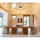 طاولة طعام بقاعدة مزدوجة وأربعة كراسي من الخيزران - منزلق Viadurini