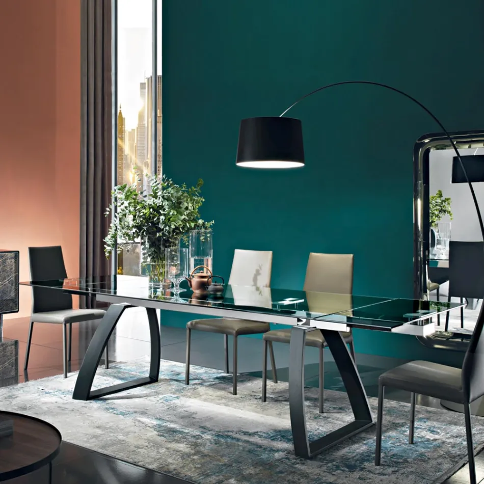 طاولة طعام بسطح زجاجي قابل للتمديد، صنع في إيطاليا - أنتيمو Viadurini