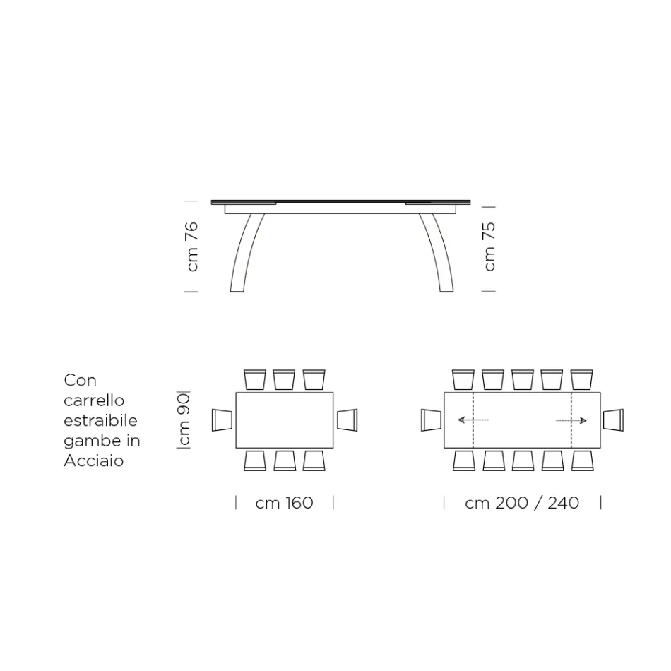 طاولة طعام بسطح زجاجي قابل للتمديد، صنع في إيطاليا - أنتيمو Viadurini