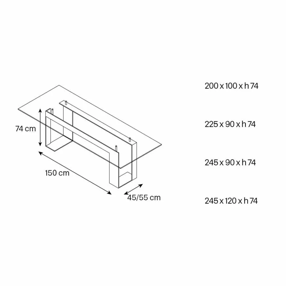طاولة طعام بسطح من الزجاج المدخن وقاعدة معدنية، 4 أبعاد - سبيك Viadurini