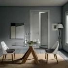 طاولة طعام لغرفة المعيشة بسطح زجاجي وأرجل خشبية - نباتية Viadurini