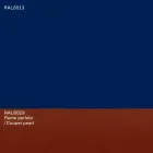 طاولة طعام بيضاوية بتصميم عصري من خشب MDF أزرق ونحاس، صنع في إيطاليا - Oku Viadurini