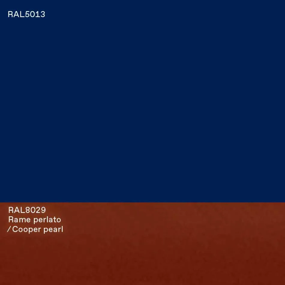 طاولة طعام بيضاوية بتصميم عصري من خشب MDF أزرق ونحاس، صنع في إيطاليا - Oku Viadurini