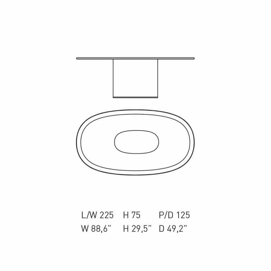 طاولة طعام بيضاوية بتصميم عصري من خشب MDF أزرق ونحاس، صنع في إيطاليا - Oku Viadurini