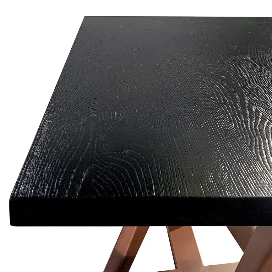 طاولة طعام من خشب البلوط ولون النحاس المعدني من نوفولاتو، صنع في إيطاليا - باتي Viadurini