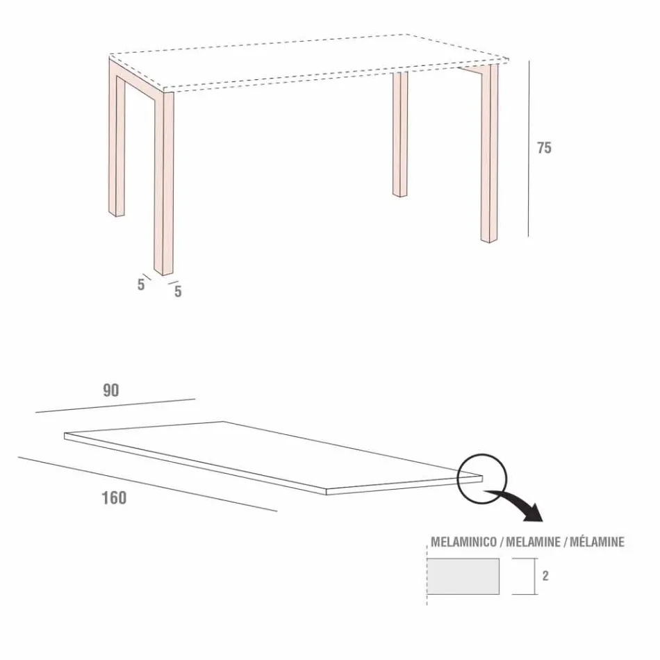 طاولة طعام من الميلامين والمعدن المطلي، صنع في إيطاليا - ريميجيو Viadurini