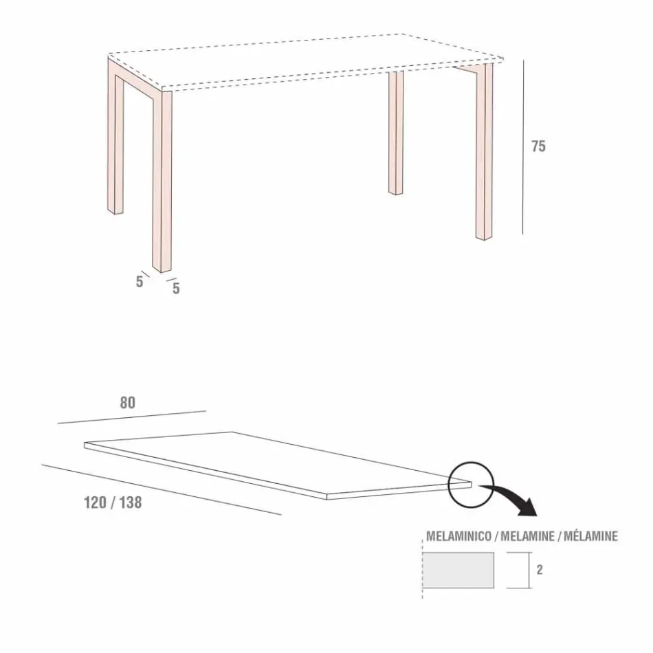 طاولة طعام من الميلامين والمعدن المطلي، صنع في إيطاليا - ريميجيو Viadurini