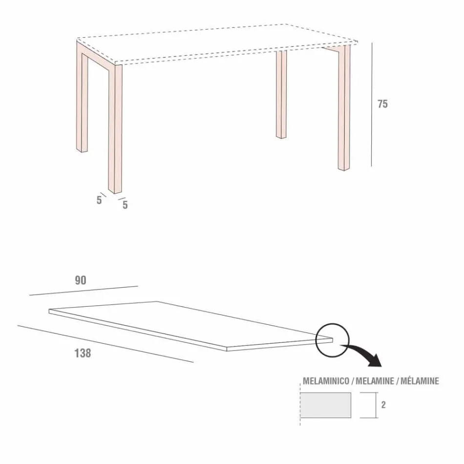 طاولة طعام من الميلامين والمعدن المطلي، صنع في إيطاليا - ريميجيو Viadurini