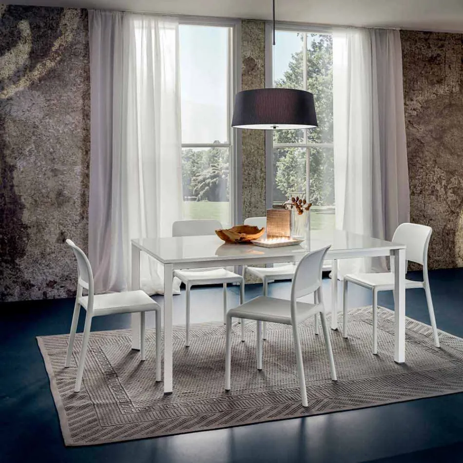 طاولة طعام من الزجاج الأبيض والمعدن المطلي، صنع في إيطاليا - بروش Viadurini