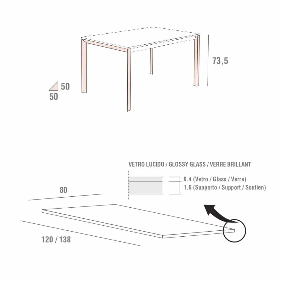 طاولة طعام من الزجاج الأبيض والمعدن المطلي، صنع في إيطاليا - بروش Viadurini