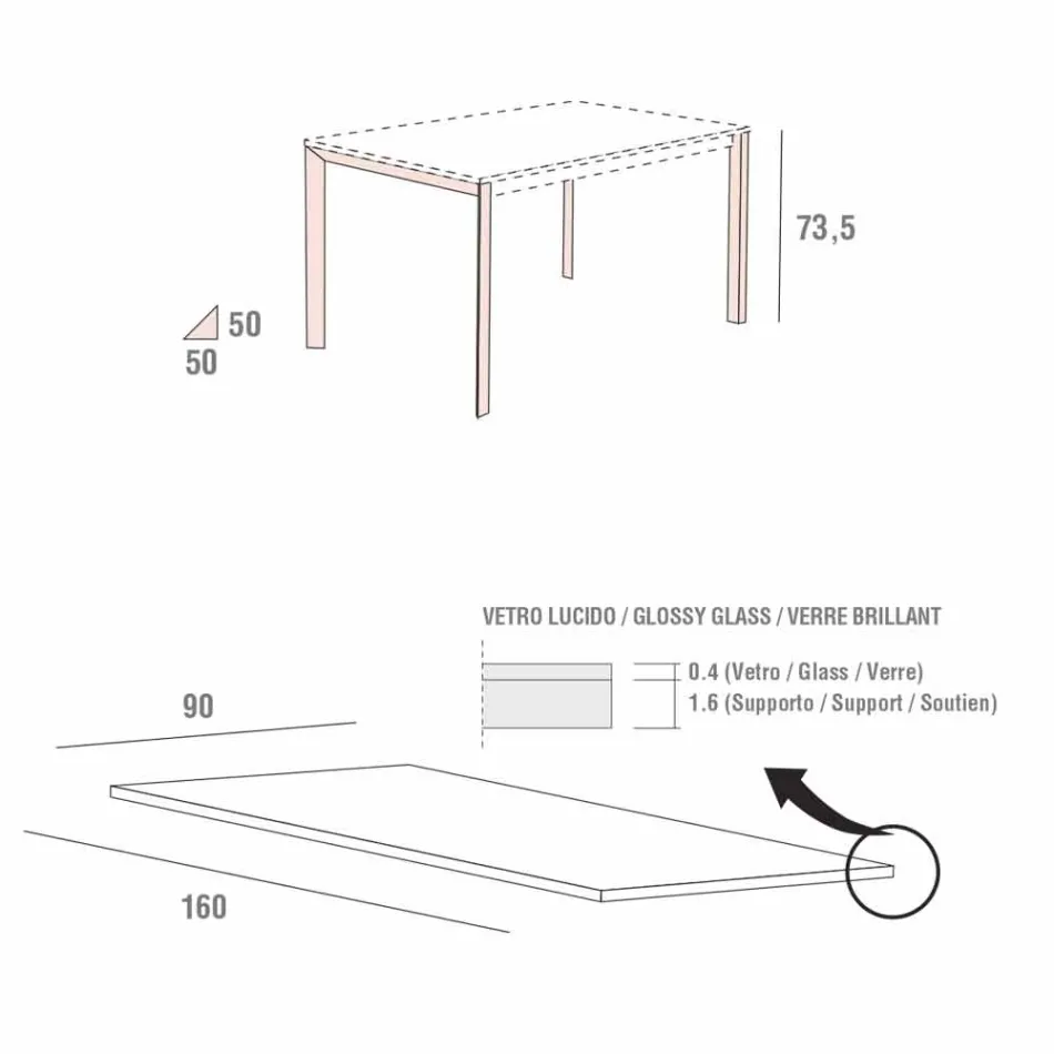 طاولة طعام من الزجاج الأبيض والمعدن المطلي، صنع في إيطاليا - بروش Viadurini