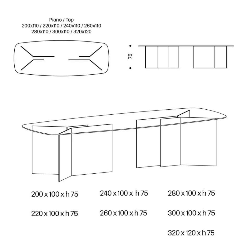 طاولة طعام زجاجية ذات سطح مستطيل، صنع في إيطاليا - تشارلز Viadurini