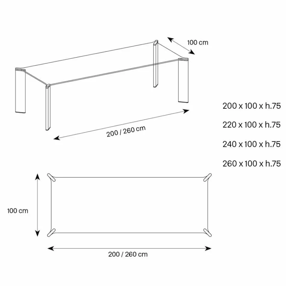 طاولة طعام فاخرة بتصميم زجاجي شفاف للغاية، 4 أبعاد - كودورو Viadurini