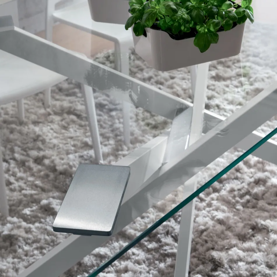 طاولة طعام فاخرة من الزجاج المقسّى والمعدن، صنع في إيطاليا - كارلينو Viadurini