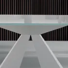 طاولة طعام عصرية من الزجاج والفولاذ الأبيض، صنعت في إيطاليا - دالماتيان Viadurini