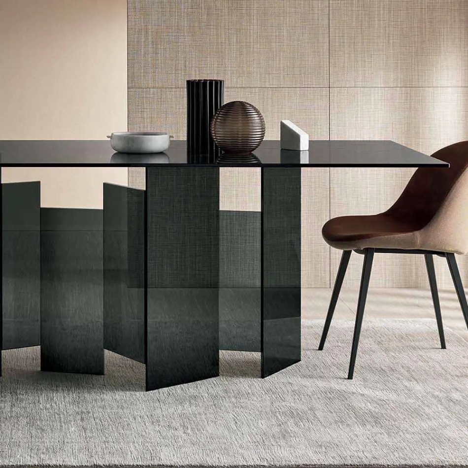 طاولة طعام عصرية مصنوعة من زجاج شفاف للغاية أو مدخن، صنعت في إيطاليا - عشوائي Viadurini