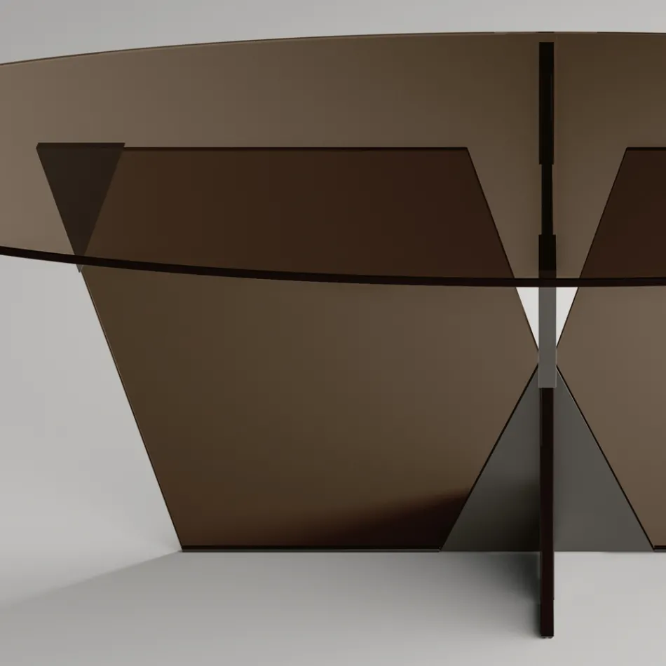 طاولة طعام بيضاوية بسطح وقاعدة زجاجية، صنع في إيطاليا - تيسيو Viadurini