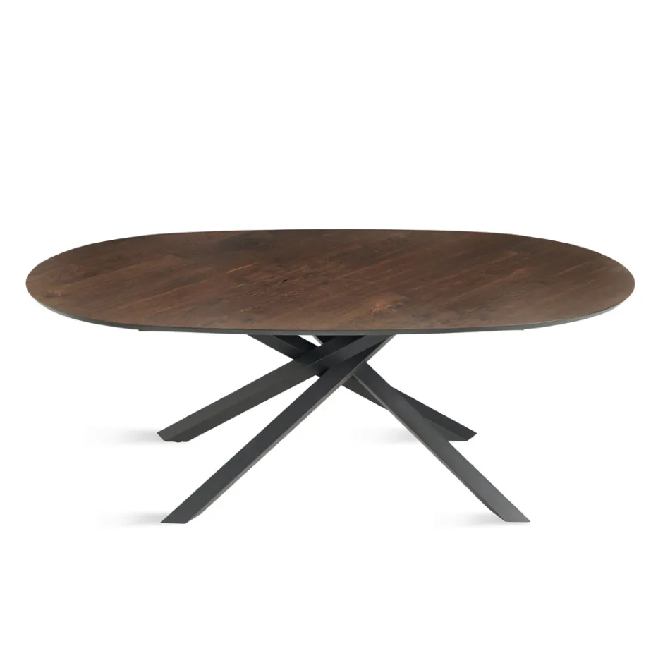 طاولة طعام بيضاوية الشكل من قشرة خشب البلوط وقاعدة معدنية سوداء - دومو Viadurini
